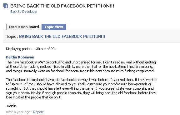 Bring back the old Facebook petition